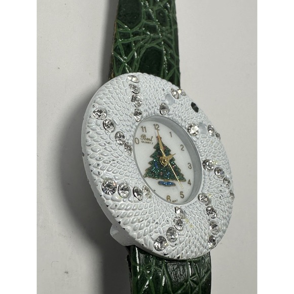 Pearl‎ Christmas Tree Ladies Watch New Battery 36MM 7" Green Leather Band C16 - Picture 4 of 12